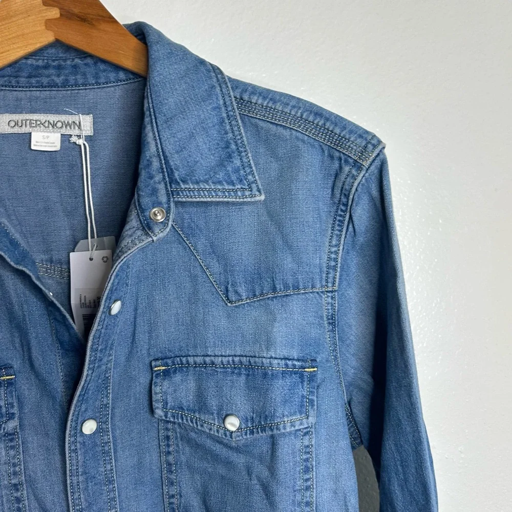 NWT Outerknown 100% Organic Cotton Denim Pearl Snap Button Down Long Shirt - Picture 7 of 16